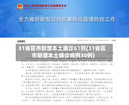 31省区市新增本土确诊61例(31省区市新增本土确诊病例30例)