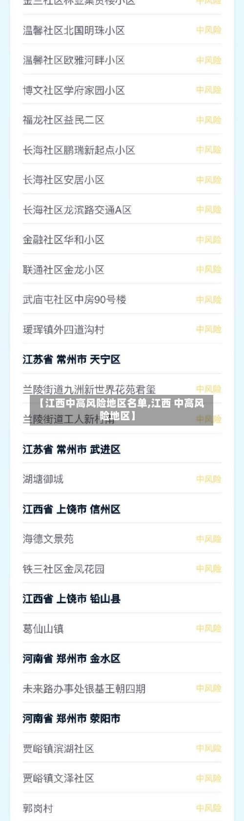 【江西中高风险地区名单,江西 中高风险地区】