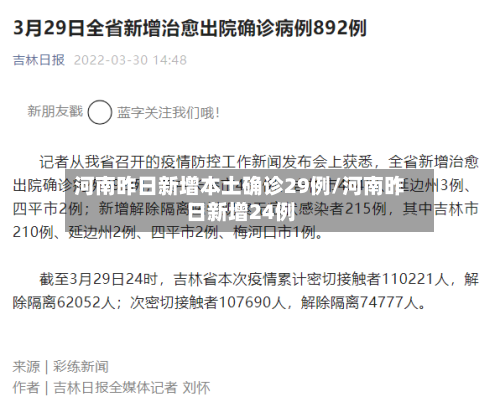 河南昨日新增本土确诊29例/河南昨日新增24例
