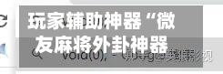 玩家辅助神器“微友麻将外卦神器通用版”开挂(透视)辅助神器-第1张图片
