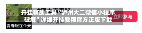开挂辅助工具“泸州大二微信小程序破解”详细开挂教程官方正版下载-第1张图片