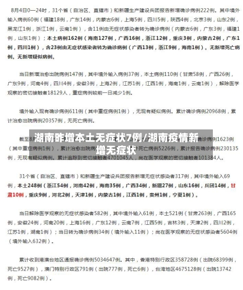湖南昨增本土无症状7例/湖南疫情新增无症状